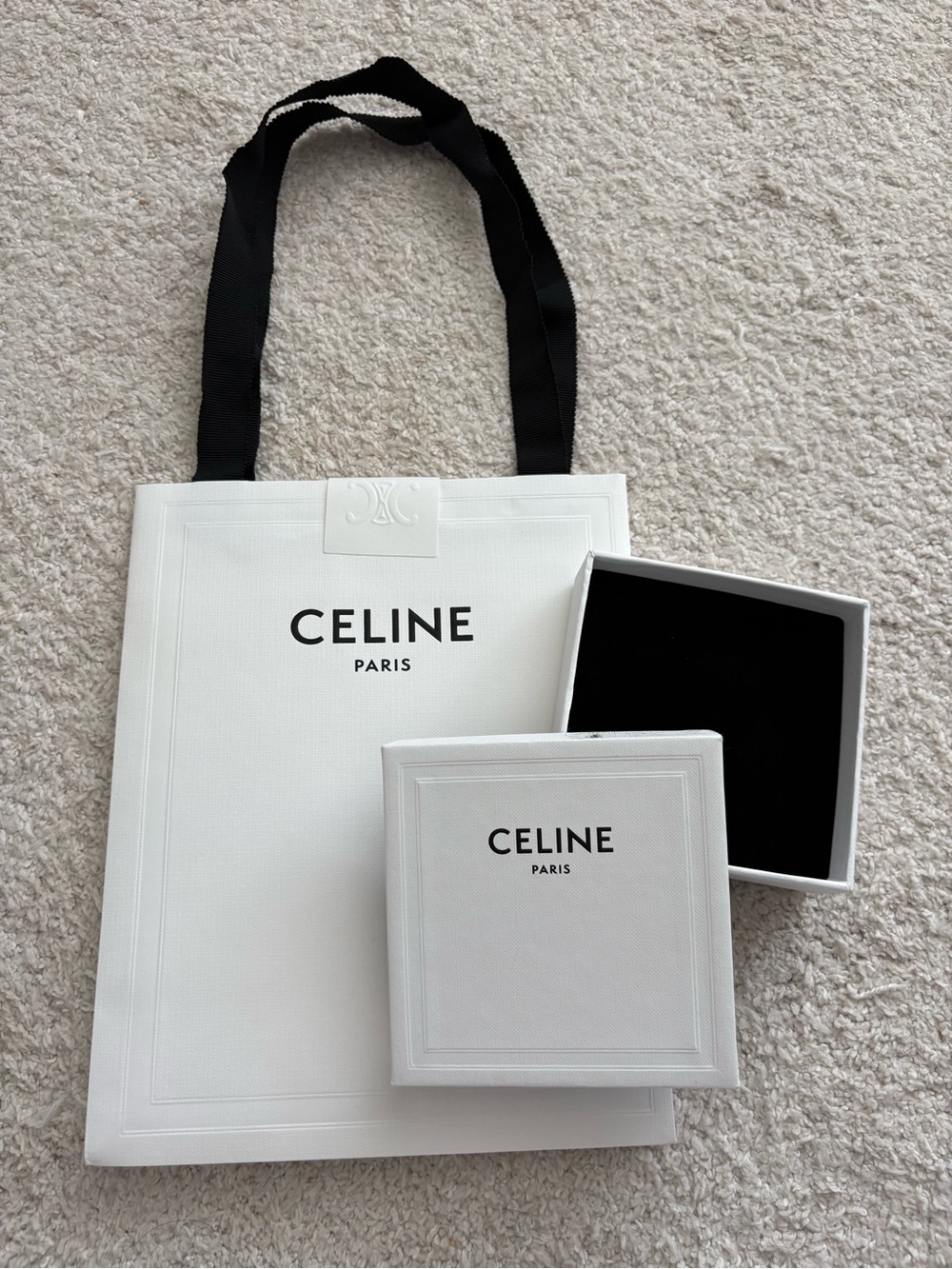 Celine White Gift Bag and Box Set with Black Accents